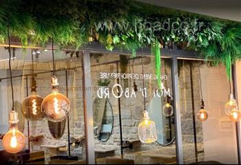 moi d'abord salon coiffure mur vegetal stabilisé plafond hoa deco design