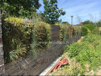 mur vegetal en sphaigne et bois exotique pierre naturel exterieur creation Hoa déco Dinard