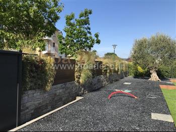 mur vegetal naturel Dinard sphaigne design architecture 1 ans apres Hoa déco fougere euphorbe heucheres pelouse en plaque bois exotique teck paillit ardoise